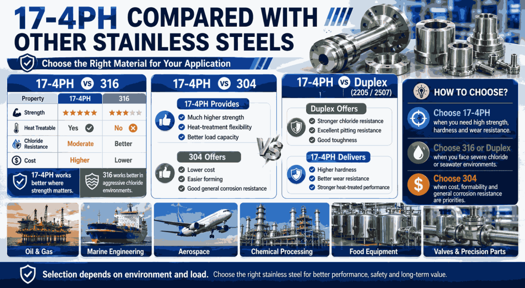 Complete Material Properties of 17-4PH Stainless Steel | Hardness and Yield Strength Data 2 17-4PH Compared with Other Stainless Steels