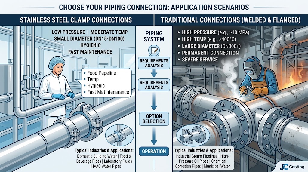 Stainless Steel Clamp Connections vs. Traditional Connections: Pros and Cons 2 Choose Your Piping Connection Application Scenarios