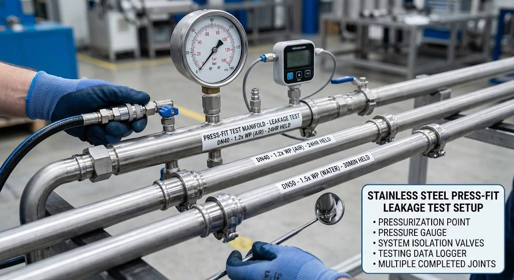 Press-Fit Stainless Steel Clamp Insertion Depth: Standards, Installation, and Inspection 2 STAINLESS STEEL PRESS-FIT LEAKAGE TEST SETUP