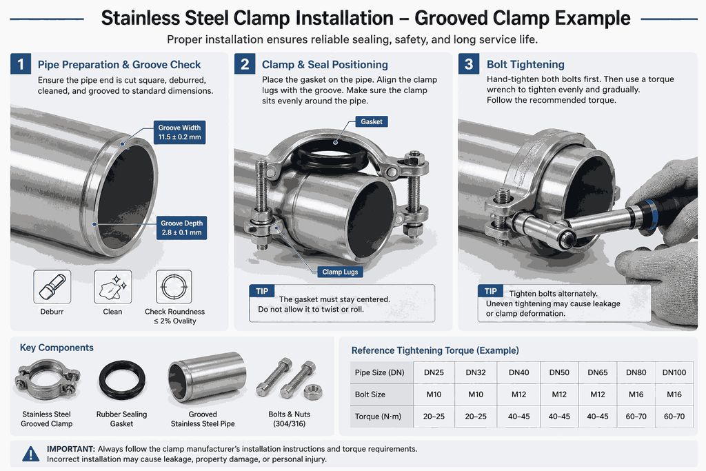 Stainless Steel Clamps Installation and Maintenance Details 1 Stainless steel clamp installation on industrial pipe
