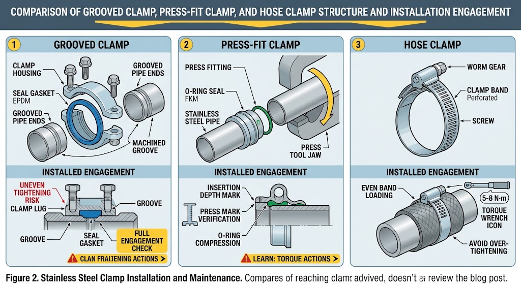 Stainless Steel Clamps Installation and Maintenance Details 2 Structure and Installation Comparison of Stainless Steel Clamps